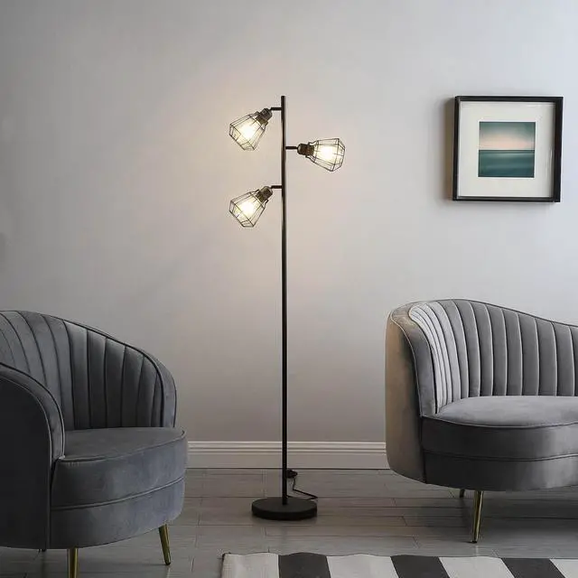 Alt view image 4 of 4 - 65" in Adjustable Cage Shade industrial Farmhouse Metal Floor Lamp