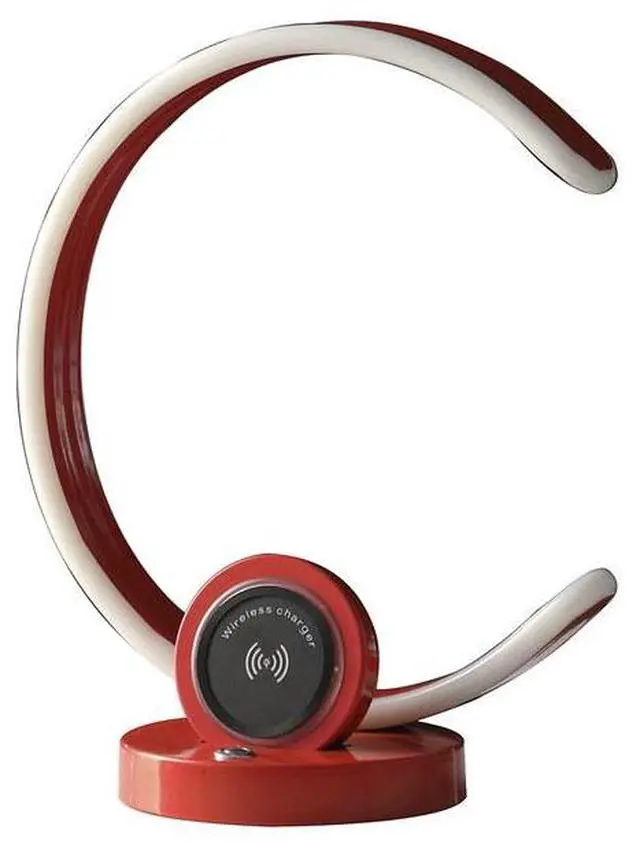 Main image of 13.25" in Modern C Shape Led W/ Usb/Wireless Charger Port and touch Dimmer Bright Red Table Lamp