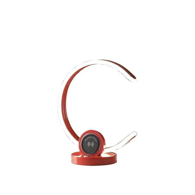 Alt view image 2 of 5 - 13.25" in Modern C Shape Led W/ Usb/Wireless Charger Port and touch Dimmer Bright Red Table Lamp