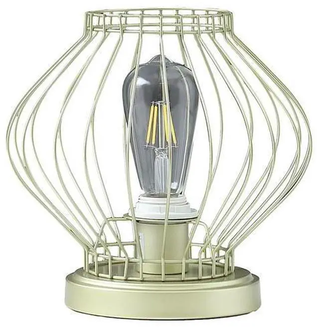 Main image of 9.5" in industrial Farm Cage Satin Matte Gold Uplight Metal Table Lamp