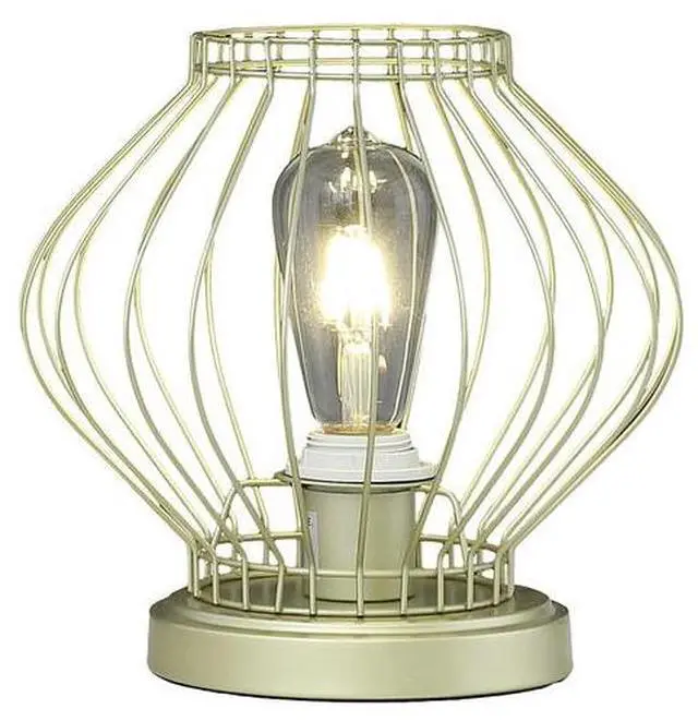 Alt view image 2 of 5 - 9.5" in industrial Farm Cage Satin Matte Gold Uplight Metal Table Lamp