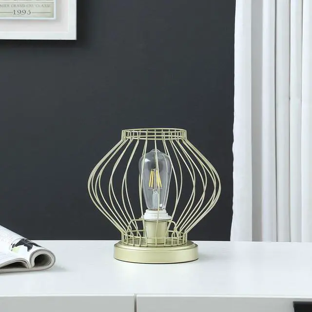Alt view image 4 of 5 - 9.5" in industrial Farm Cage Satin Matte Gold Uplight Metal Table Lamp