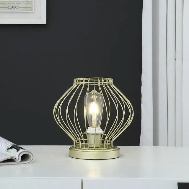 Alt view image 3 of 5 - 9.5" in industrial Farm Cage Satin Matte Gold Uplight Metal Table Lamp
