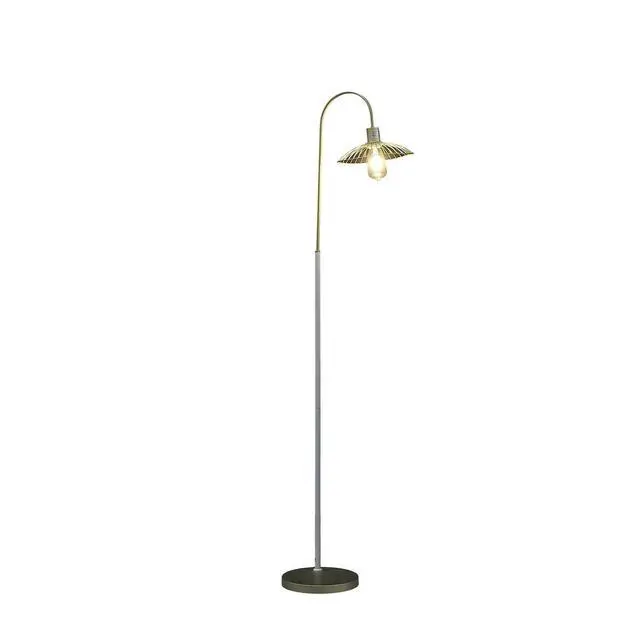 Alt view image 2 of 5 - 64.25" in industrial Farm Pendant Cage Satin Matte Gold/White Metal Floor Lamp