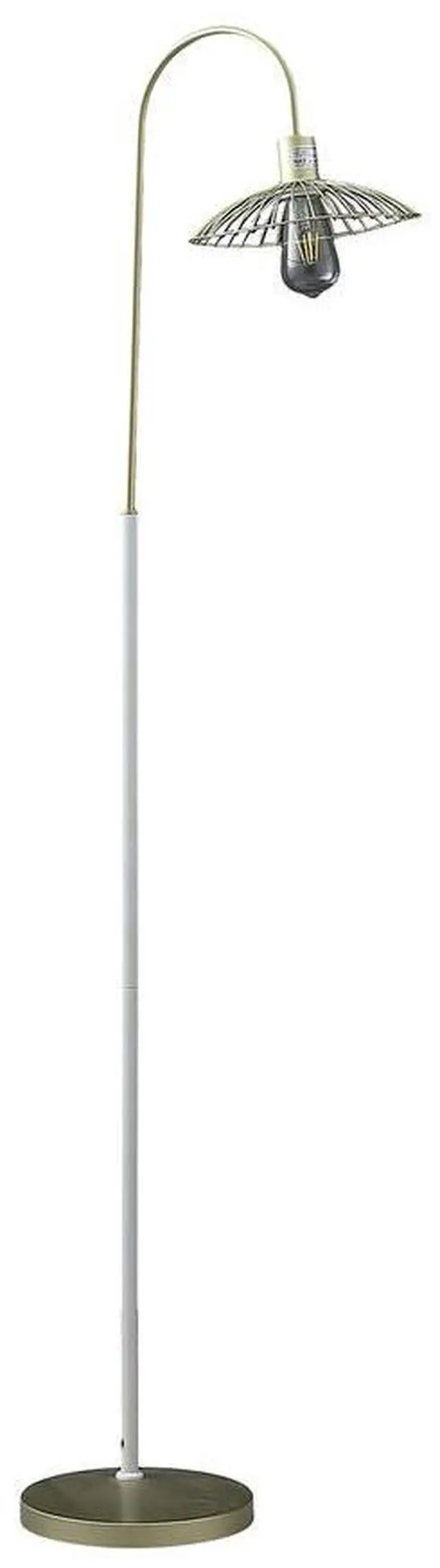 Main image of 64.25" in industrial Farm Pendant Cage Satin Matte Gold/White Metal Floor Lamp