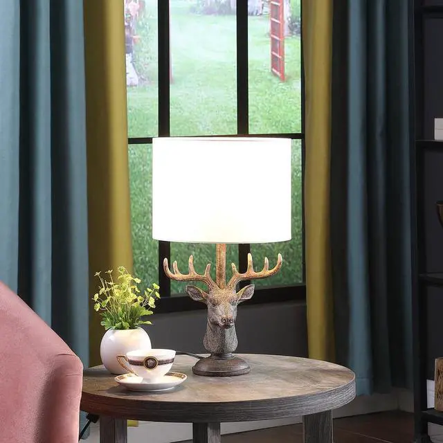 Alt view image 4 of 4 - 18" in Stag Elk Deer Bust Rustic Gray Polyresin Table Lamp