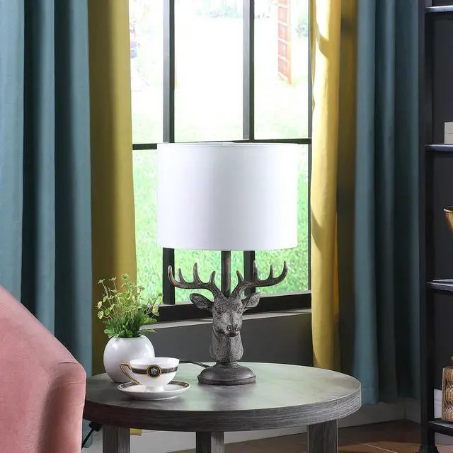 Alt view image 3 of 4 - 18" in Stag Elk Deer Bust Rustic Gray Polyresin Table Lamp