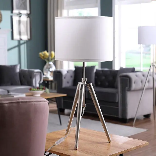 Alt view image 3 of 5 - 34.25" - 29.25" in Mid-Century Adjustable Tripod Chrome/Silver Metal Table Lamp