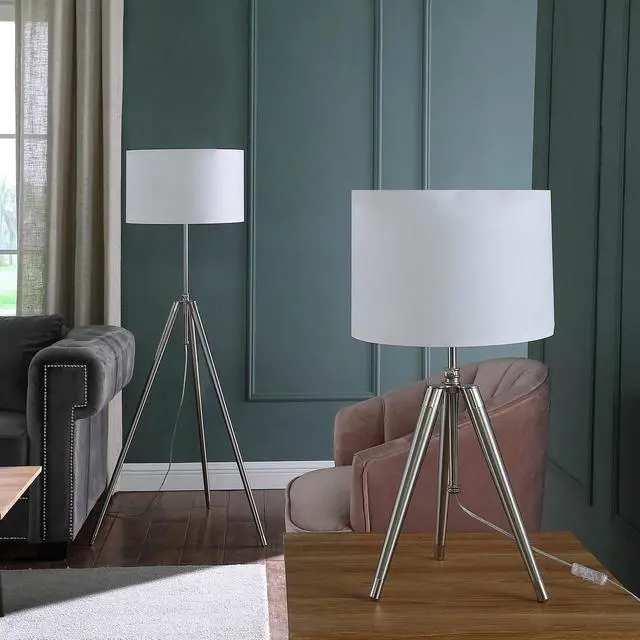Alt view image 4 of 5 - 34.25" - 29.25" in Mid-Century Adjustable Tripod Chrome/Silver Metal Table Lamp