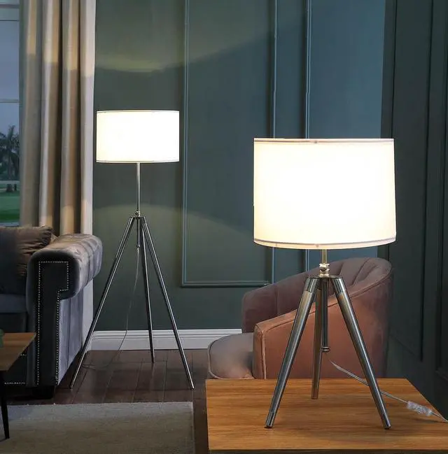 Alt view image 5 of 5 - 64" - 47" in Mid-Century Adjustable Tripod Chrome/Silver Metal Floor Lamp