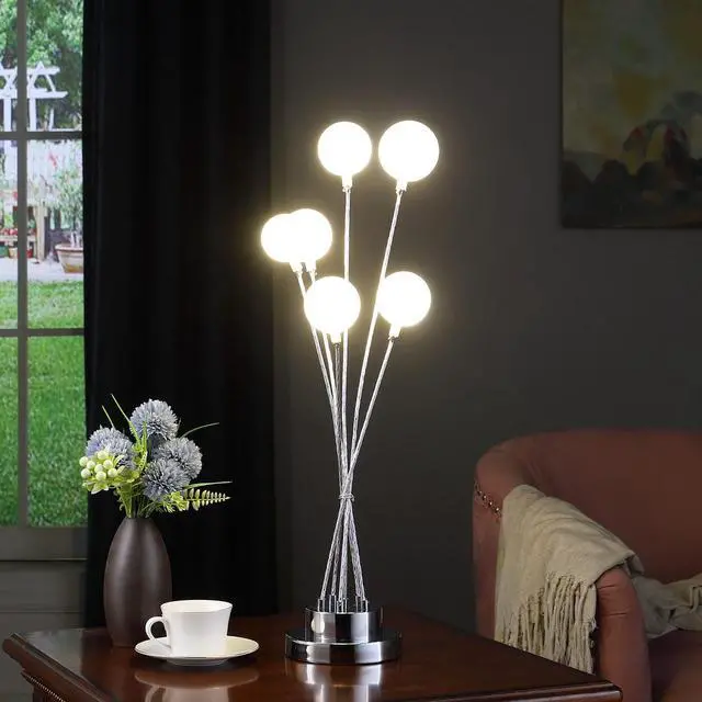 Alt view image 3 of 4 - 27.5" in 6-Light Acrylic Globe Aluminun Led Chrysanthe Silver Chrome Metal Table Lamp