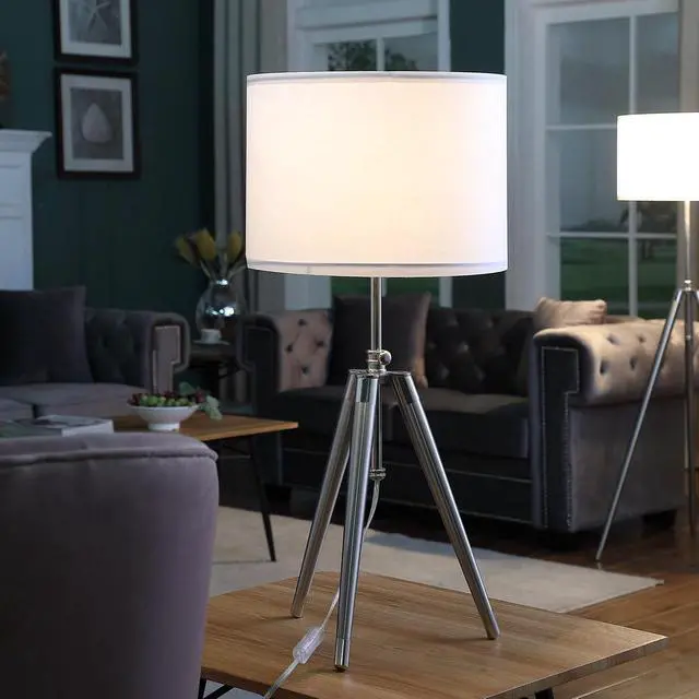 Alt view image 5 of 5 - 34.25" - 29.25" in Mid-Century Adjustable Tripod Chrome/Silver Metal Table Lamp