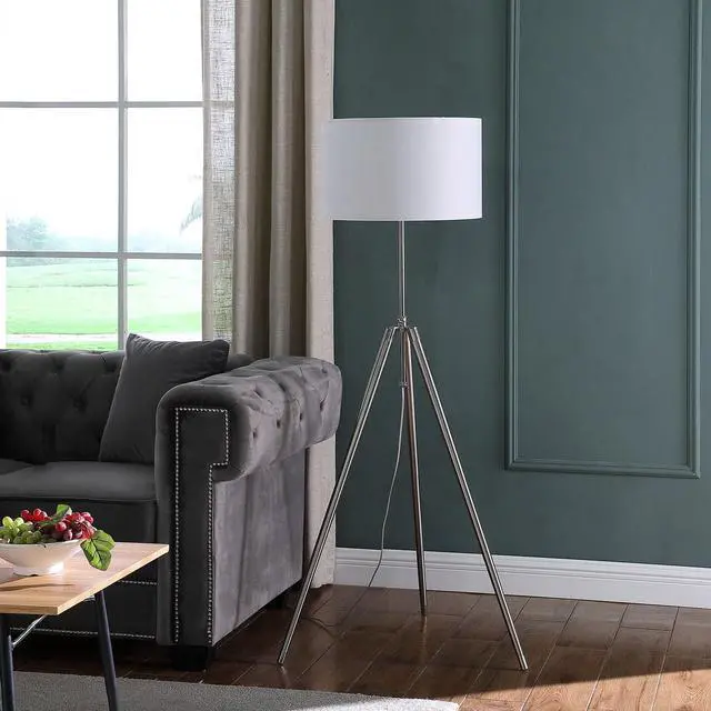Alt view image 3 of 5 - 64" - 47" in Mid-Century Adjustable Tripod Chrome/Silver Metal Floor Lamp