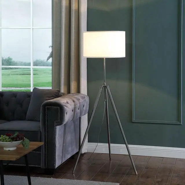 Alt view image 4 of 5 - 64" - 47" in Mid-Century Adjustable Tripod Chrome/Silver Metal Floor Lamp