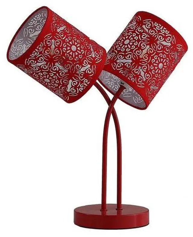 Main image of 17" in Bohemian Paisley 2-Light Cylinder Red Table Lamp