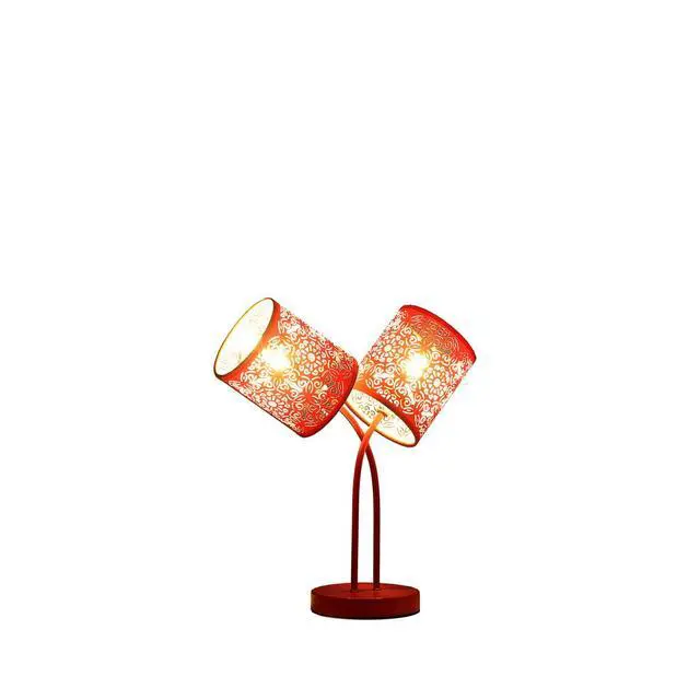 Alt view image 2 of 4 - 17" in Bohemian Paisley 2-Light Cylinder Red Table Lamp