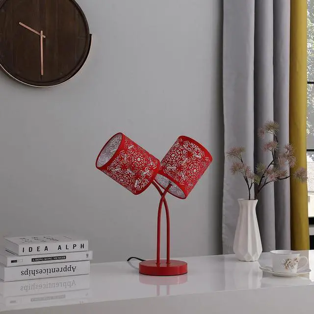 Alt view image 4 of 4 - 17" in Bohemian Paisley 2-Light Cylinder Red Table Lamp