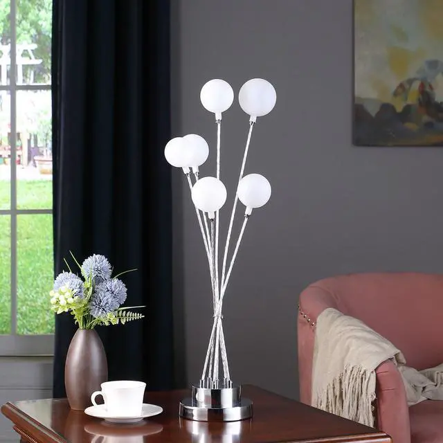 Alt view image 4 of 4 - 27.5" in 6-Light Acrylic Globe Aluminun Led Chrysanthe Silver Chrome Metal Table Lamp
