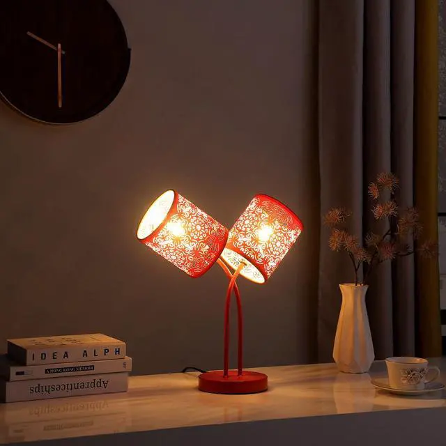 Alt view image 3 of 4 - 17" in Bohemian Paisley 2-Light Cylinder Red Table Lamp