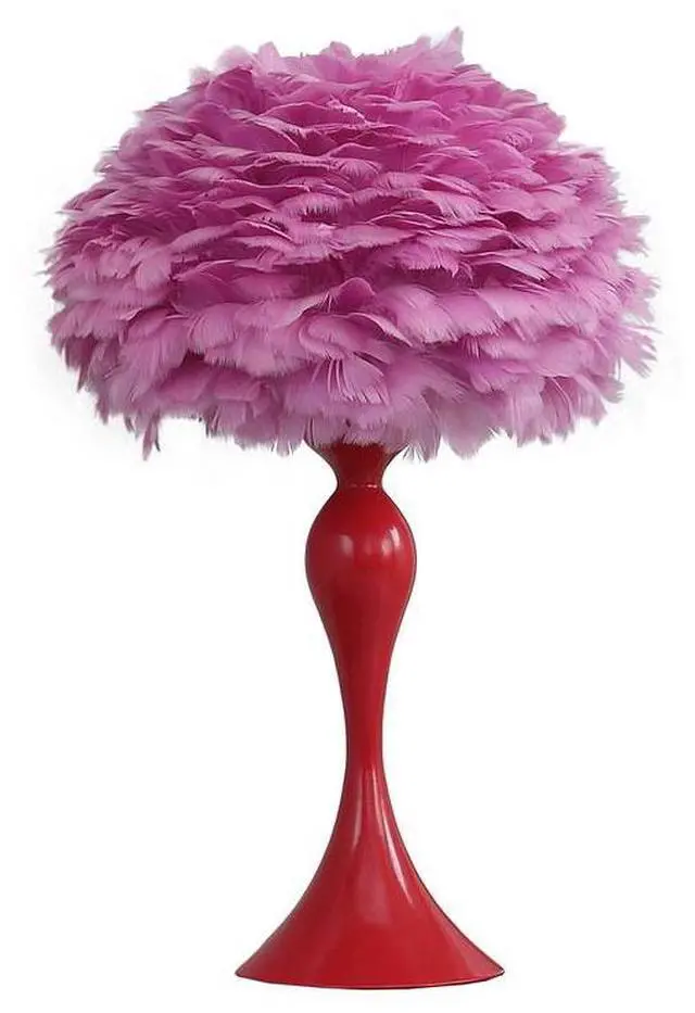 Main image of 18.25"in Medium Pink Feather Aquina Glaze Red Metal Contour Glam Table Lamp