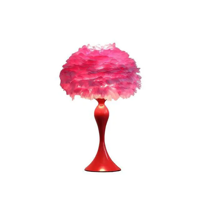 Alt view image 4 of 4 - 18.25"in Medium Pink Feather Aquina Glaze Red Metal Contour Glam Table Lamp