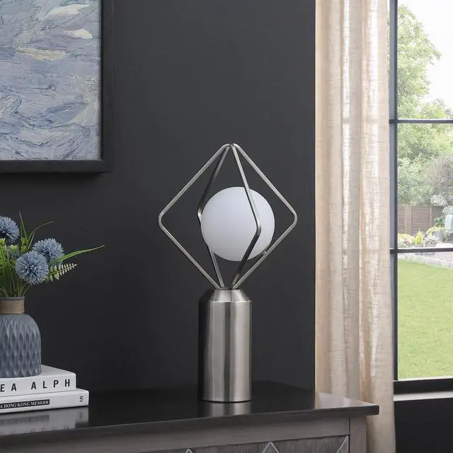 Alt view image 2 of 4 - 19.5"in Ernst Modern Monoclinic Pendeloque Silver Metal Table Lamp