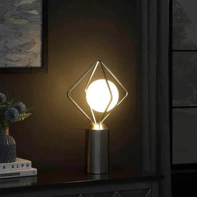 Alt view image 3 of 4 - 19.5"in Ernst Modern Monoclinic Pendeloque Silver Metal Table Lamp