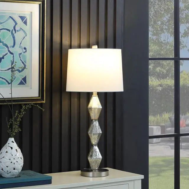 Alt view image 3 of 4 - 29.5" in Emil Moderne Geometric Glass Brushed Silver Table Lamp