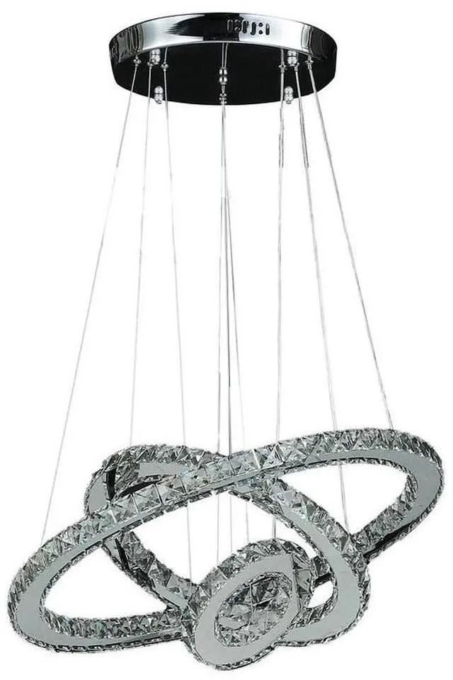 Main image of 11.8" to 47.2" in Adjustable Height Eira Small Triple Hoop Modern Crystal Stainless Pure White Color Led Remote Control Dimmer Chandelier