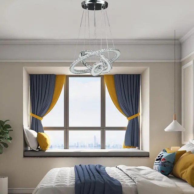 Alt view image 2 of 5 - 11.8" to 47.2" in Adjustable Height Eira Small Triple Hoop Modern Crystal Stainless Pure White Color Led Remote Control Dimmer Chandelier