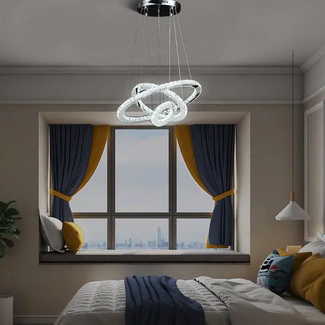 Alt view image 3 of 5 - 11.8" to 47.2" in Adjustable Height Eira Small Triple Hoop Modern Crystal Stainless Pure White Color Led Remote Control Dimmer Chandelier