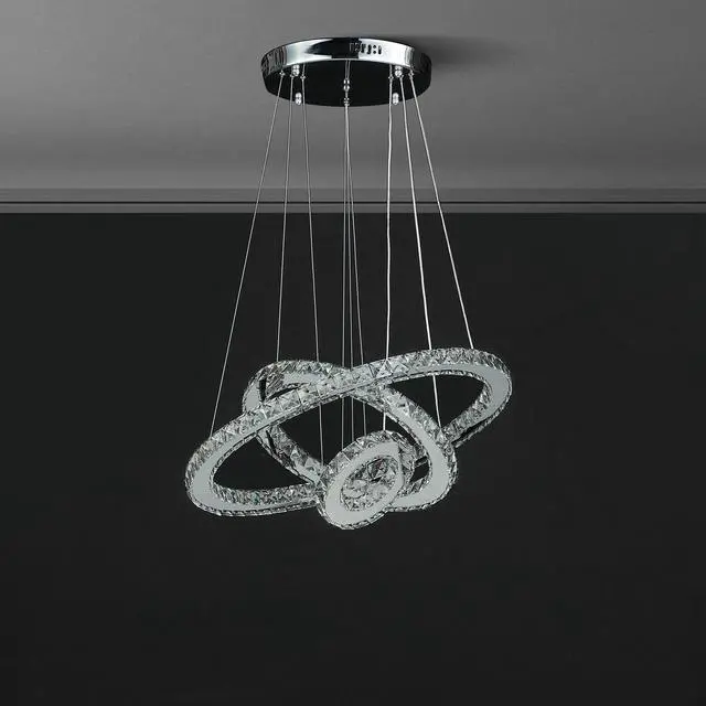 Alt view image 4 of 5 - 11.8" to 47.2" in Adjustable Height Eira Small Triple Hoop Modern Crystal Stainless Pure White Color Led Remote Control Dimmer Chandelier