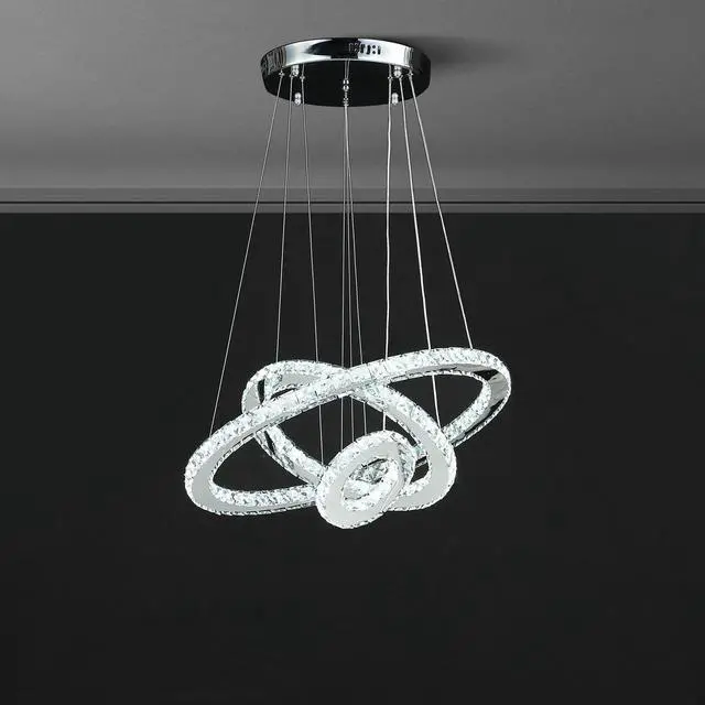 Alt view image 5 of 5 - 11.8" to 47.2" in Adjustable Height Eira Small Triple Hoop Modern Crystal Stainless Pure White Color Led Remote Control Dimmer Chandelier