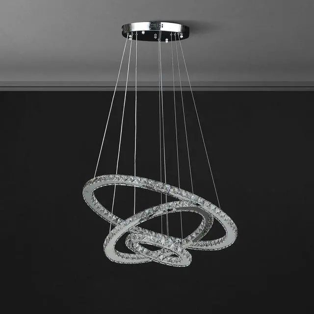Alt view image 5 of 5 - 11.8" to 47.2" in Adjustable Height Else Medium Triple Hoop Modern Crystal Stainless Pure White Color Led Remote Control Dimmer Chandelier