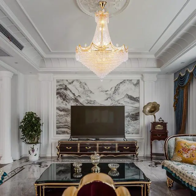 Alt view image 3 of 7 - 42" in Luxurious Czar K9 Crystal Single Tier Chandelier 22-Led Bulbs Neo Classical Hardwired Ceiling Chandelier Lamp for Living Room, Hallway, Dining Room