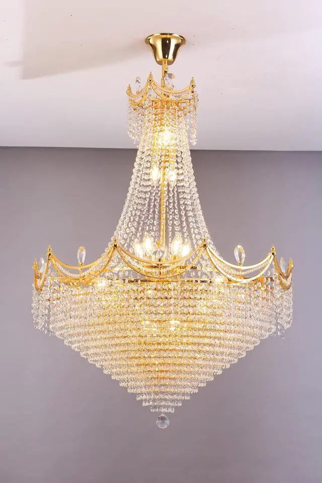 Alt view image 7 of 7 - 42" in Luxurious Czar K9 Crystal Single Tier Chandelier 22-Led Bulbs Neo Classical Hardwired Ceiling Chandelier Lamp for Living Room, Hallway, Dining Room