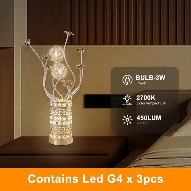 Alt view image 3 of 7 - Aluminum Golden Rose Copper/Silver Wire Bud Flower Bud Table Lamp for Living Room, Nightstand Bedside Table Lamp for Bedroom, Led Lamp