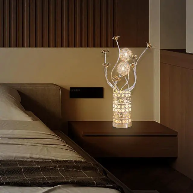 Alt view image 7 of 7 - Aluminum Golden Rose Copper/Silver Wire Bud Flower Bud Table Lamp for Living Room, Nightstand Bedside Table Lamp for Bedroom, Led Lamp