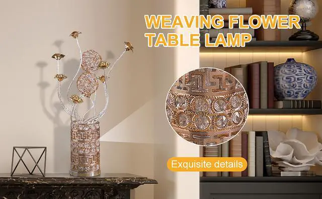 Alt view image 4 of 7 - Aluminum Golden Rose Copper/Silver Wire Bud Flower Bud Table Lamp for Living Room, Nightstand Bedside Table Lamp for Bedroom, Led Lamp