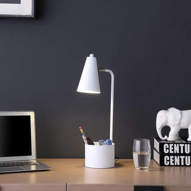 Alt view image 3 of 4 - 19.5" in Student White Metal Task Desk Lamp W/ Organizer