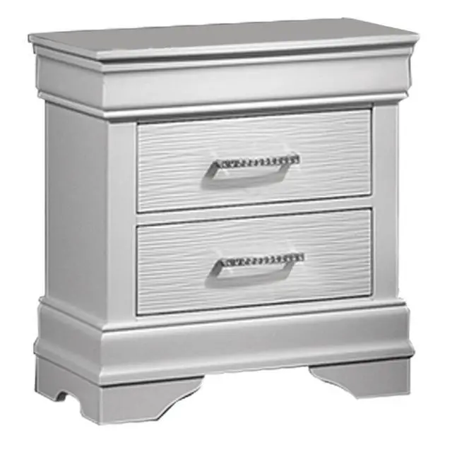 Alt view image 6 of 6 - White Faux Leather Tufted HB 3pc Bedroom Set Queen Size Bed 2x Nightstands Unique Texture FB Solid wood