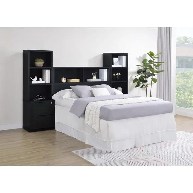 Alt view image 2 of 7 - Geary Black 3-piece Full Bedroom Set with Bookcase Headboard