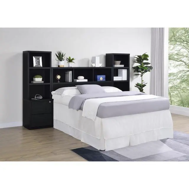 Alt view image 2 of 7 - Geary Black 3-piece Queen Bedroom Set with Bookcase Headboard