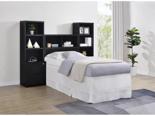 Alt view image 2 of 7 - Geary Black 3-piece Twin Bedroom Set with Bookcase Headboard