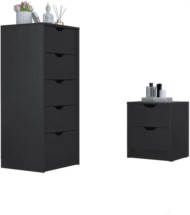 Main image of Raymer 2 Piece Bedroom Set, Nightstand + Dresser, Black