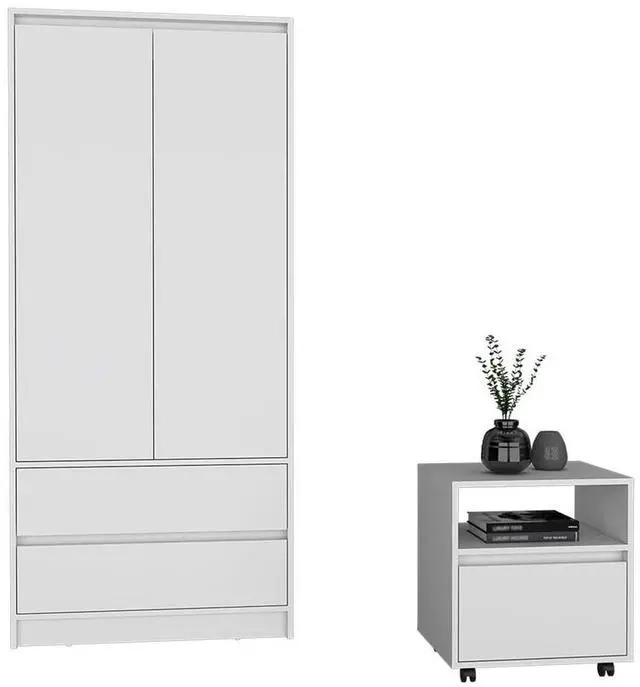 Main image of Laurel 2 Piece Bedroom Set, Nightstand + Armoire, White
