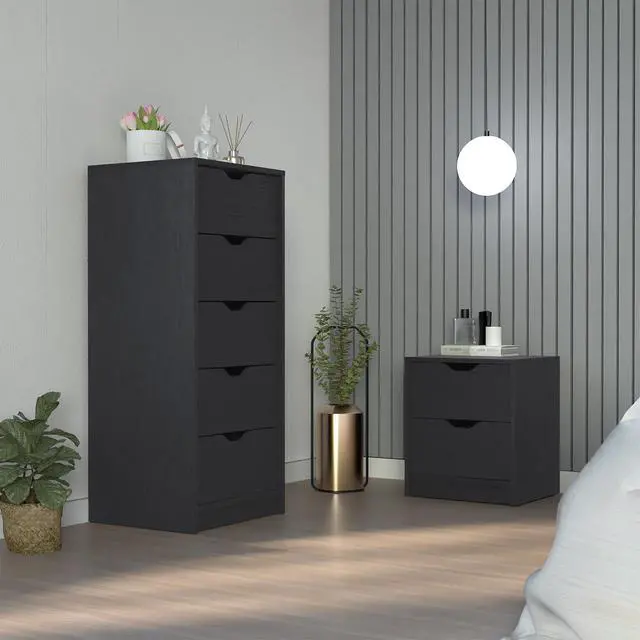 Alt view image 2 of 5 - Raymer 2 Piece Bedroom Set, Nightstand + Dresser, Black