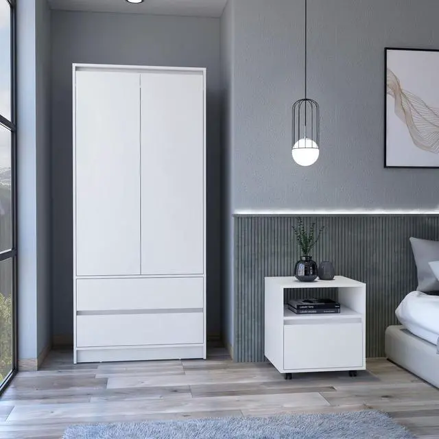 Alt view image 2 of 6 - Laurel 2 Piece Bedroom Set, Nightstand + Armoire, White