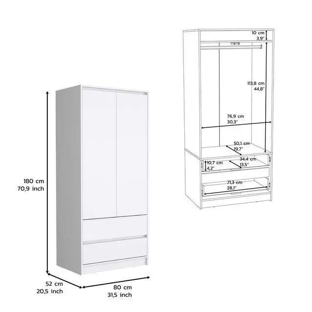 Alt view image 5 of 6 - Laurel 2 Piece Bedroom Set, Nightstand + Armoire, White