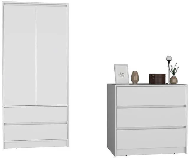 Main image of Lewes 2 Piece Bedroom Set, Dresser + Armoire, White